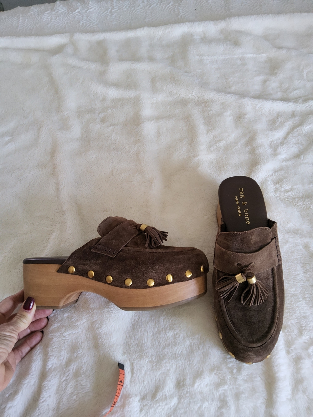 rag & bone Brown Suede Tassel Clog Mules